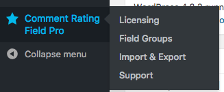 Comment Rating Field Pro Plugin: Menu