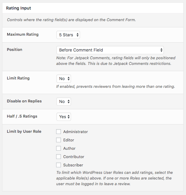 Comment Rating Field Pro Plugin: Rating Input