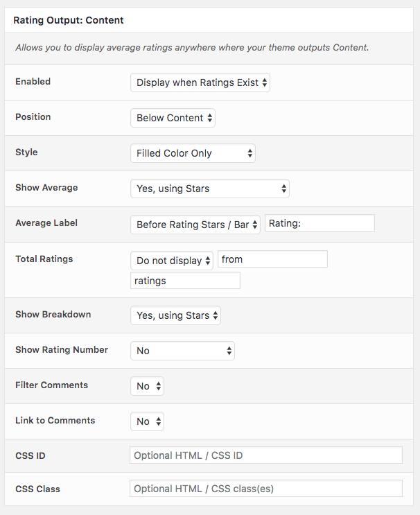 Comment Rating Field Pro Plugin: Rating Output Content