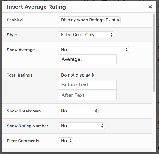 Comment Rating Field Pro: Shortcode Modal