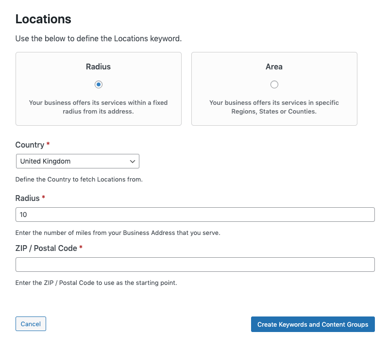 Page Generator Pro: Content Groups: Add Directory Structure: Locations