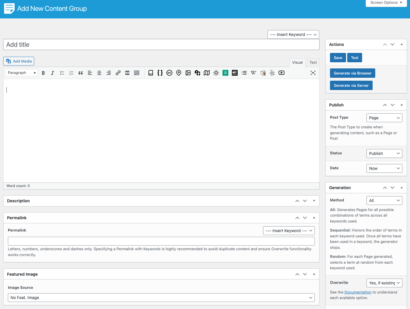 Page Generator Pro: Content Groups: Classic Editor UI