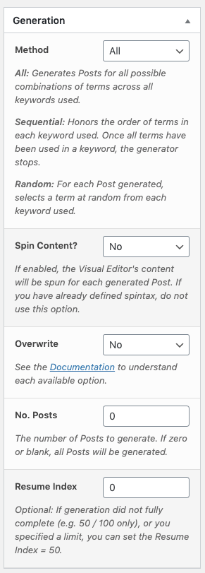 Page Generator Pro: Generate: Content: Generation
