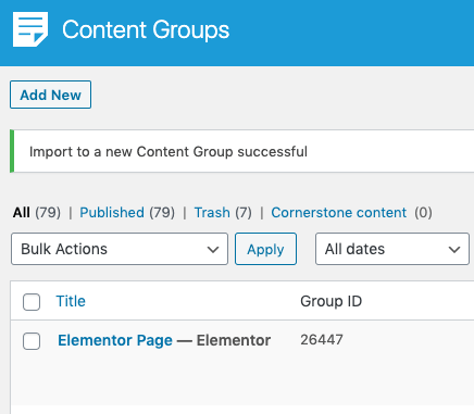 Page Generator Pro: Generate: Content: Imported Page to Content Group