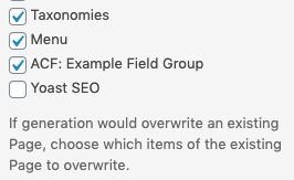 Page Generator Pro: Generate: Content: Overwrite Sections: ACF