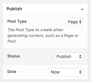 Page Generator Pro: Generate: Publish