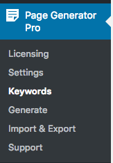 Page Generator Pro: Keywords: Menu
