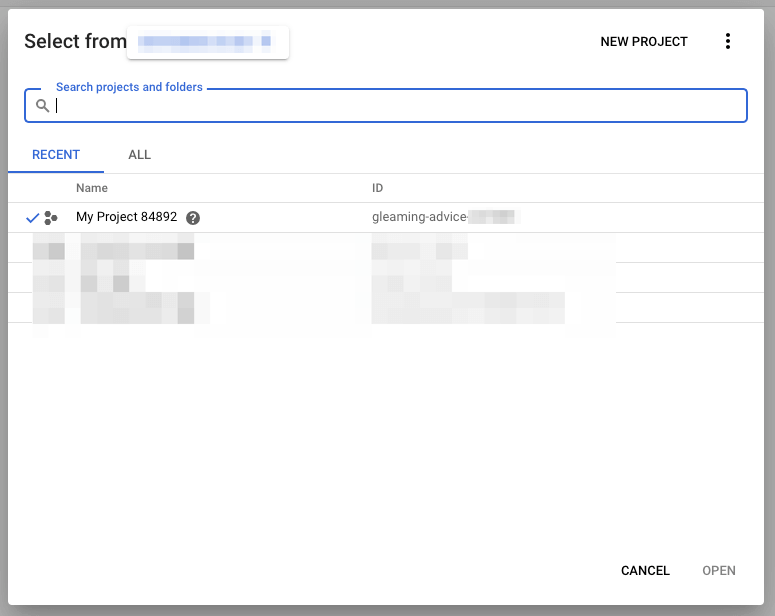 Page Generator Pro: Settings: Google: Select Project Modal