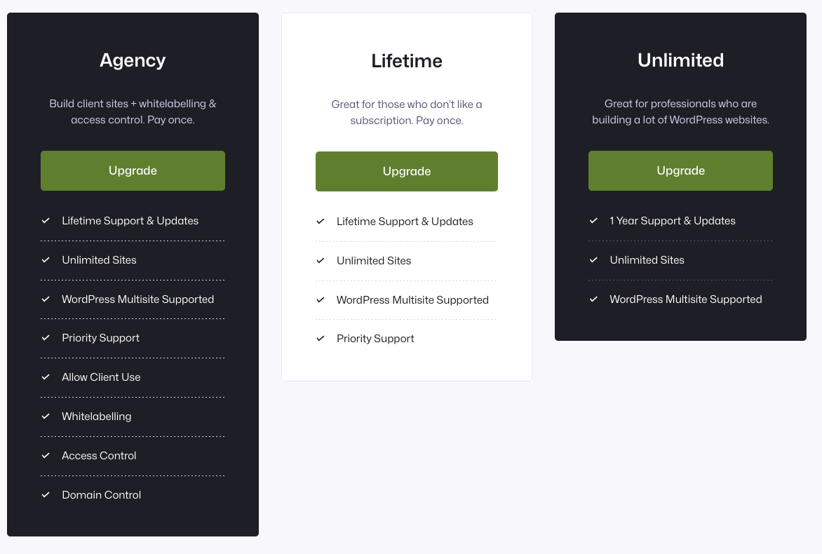 Upgrade Payment Table