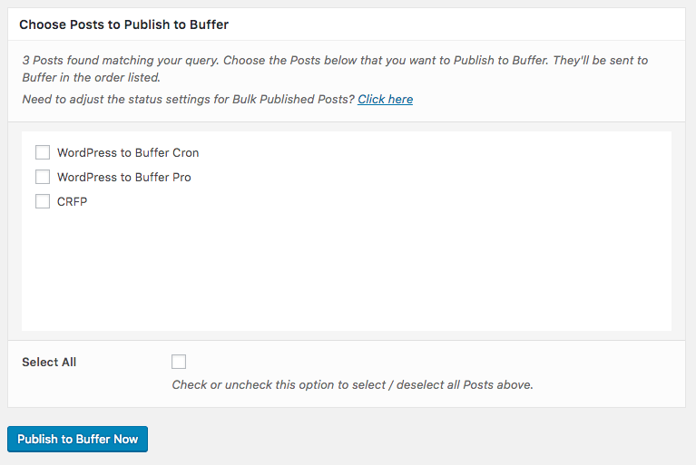 WordPress to SocialPilot Pro: Bulk Publish: Select Posts