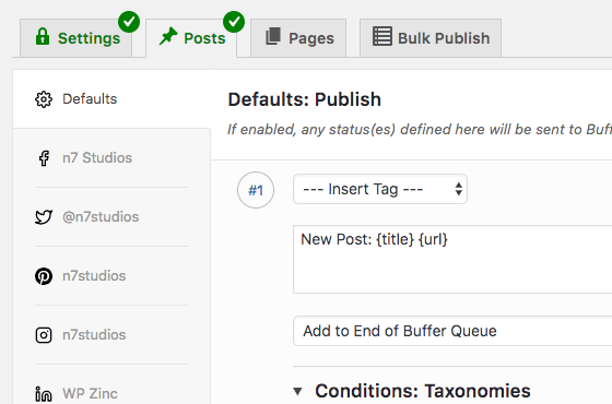 WordPress to Buffer Pro: Settings