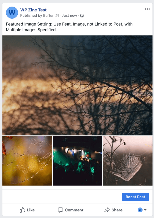 WordPress to Buffer Pro: Featured Image, not Linked to Post: Multiple Images on Facebook