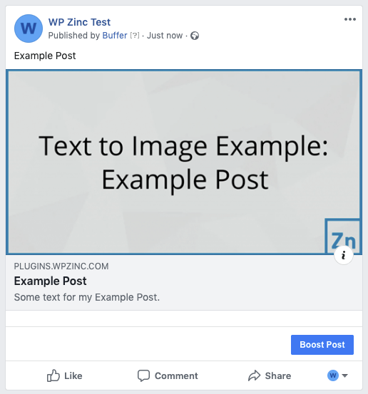 WordPress to Buffer Pro: Status Image: Text to Image, Linked to Post: Facebook