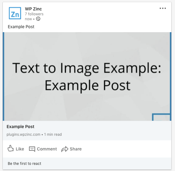 WordPress to Buffer Pro: Status Image: Text to Image, Linked to Post: LinkedIn