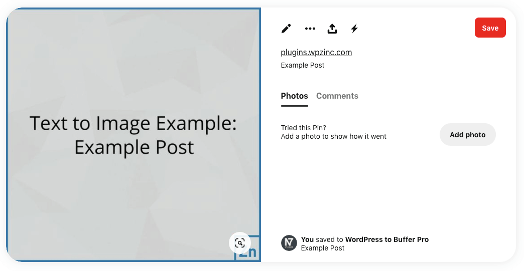 WordPress to SocialPilot Pro: Status Image: Text to Image, Not Linked to Post: Pinterest