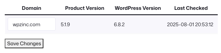 WP Zinc: Account: License: Manage Domain