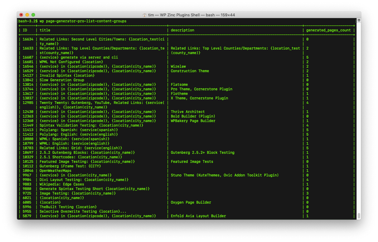 Page Generator Pro: WP-CLI: List Content Groups