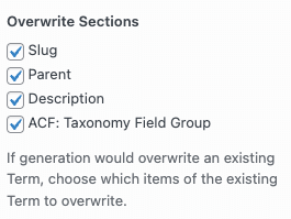 Page Generator Pro: Term Groups: Overwrite Sections: ACF Field Group