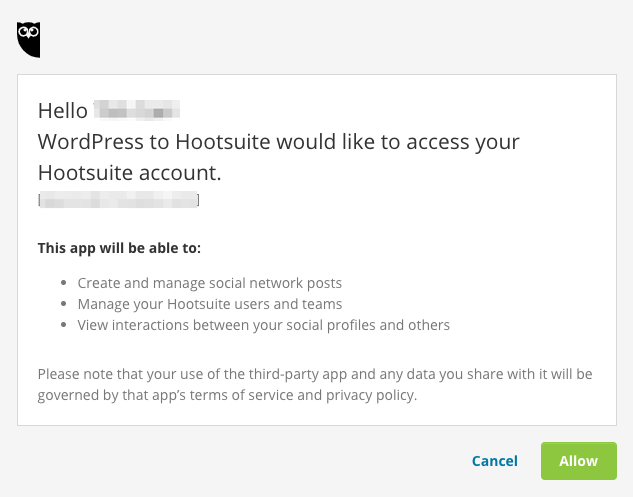 WordPress to Hootsuite Pro: Authorize