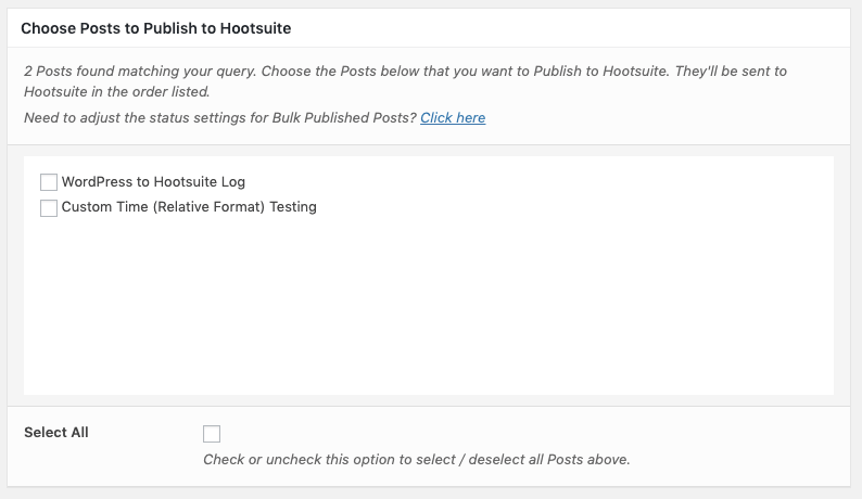 WordPress to Hootsuite Pro: Bulk Publish: Select Posts