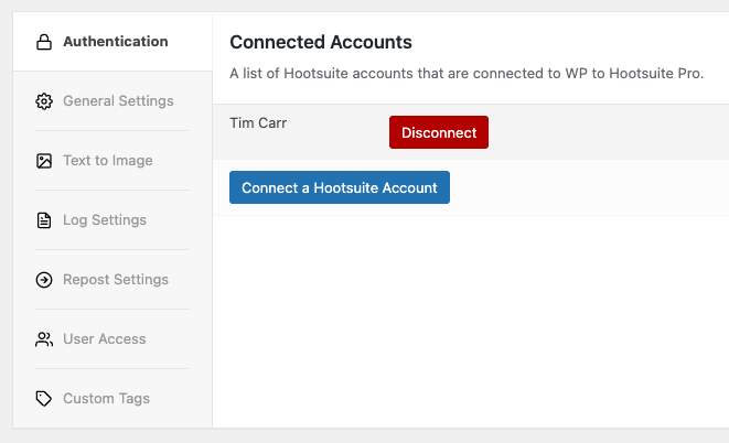 WordPress to Hootsuite Pro: Connected Accounts