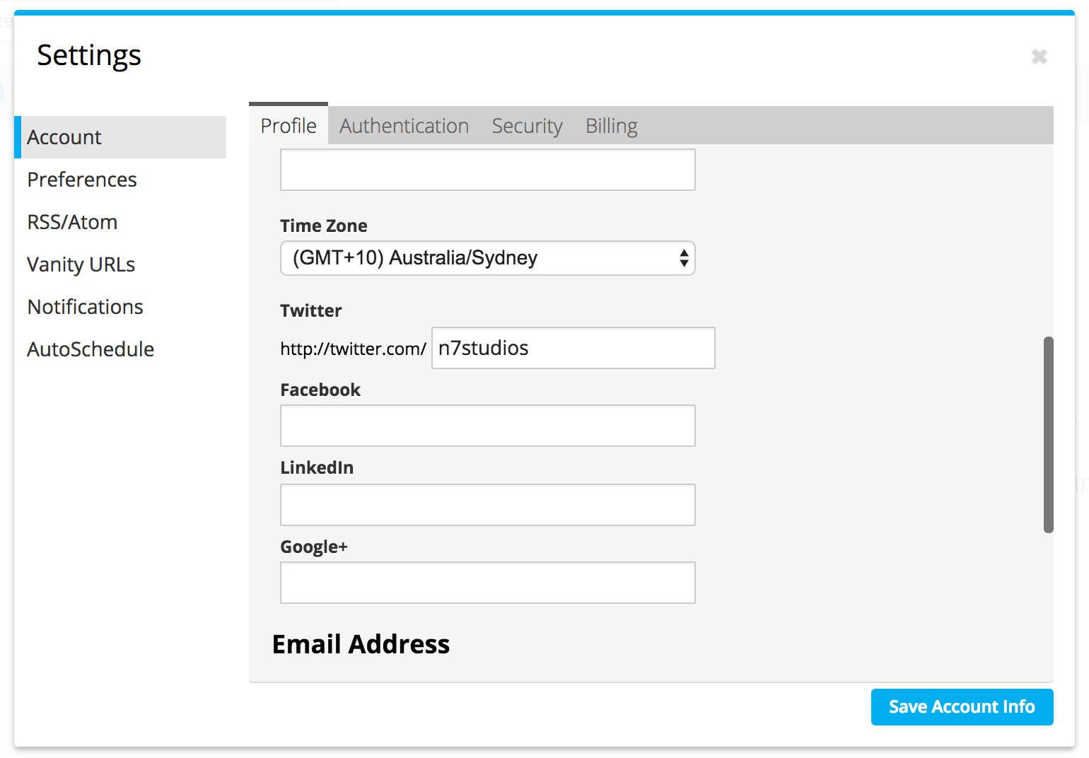 WordPress to Hootsuite Pro: Debugging: Hootsuite Account Settings: Timezone