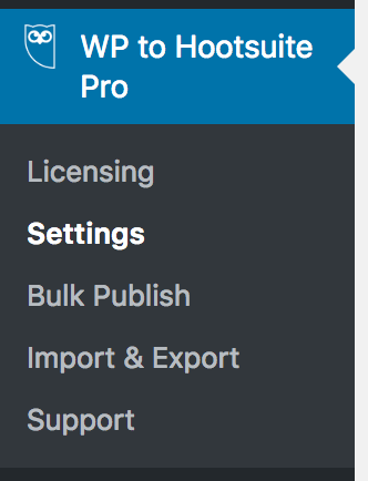 WordPress to Hootsuite Pro: Settings Menu