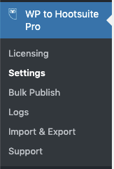 WordPress to Hootsuite Pro: Settings Menu
