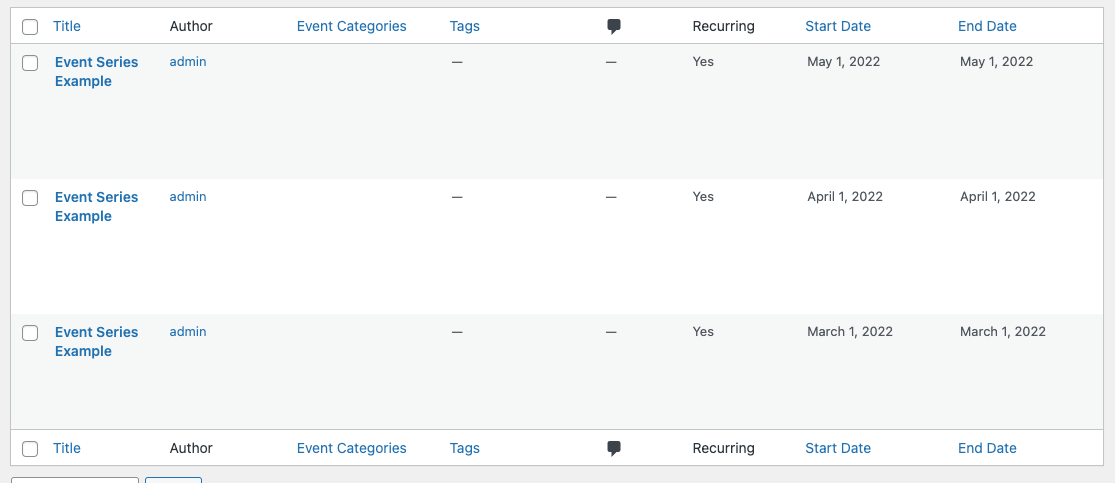 WordPress to Hootsuite Pro: The Events Calendar Pro: Event Series Table