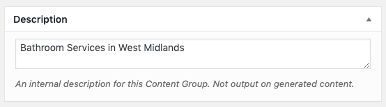 Page Generator Pro: Tutorial: Content Group: Description