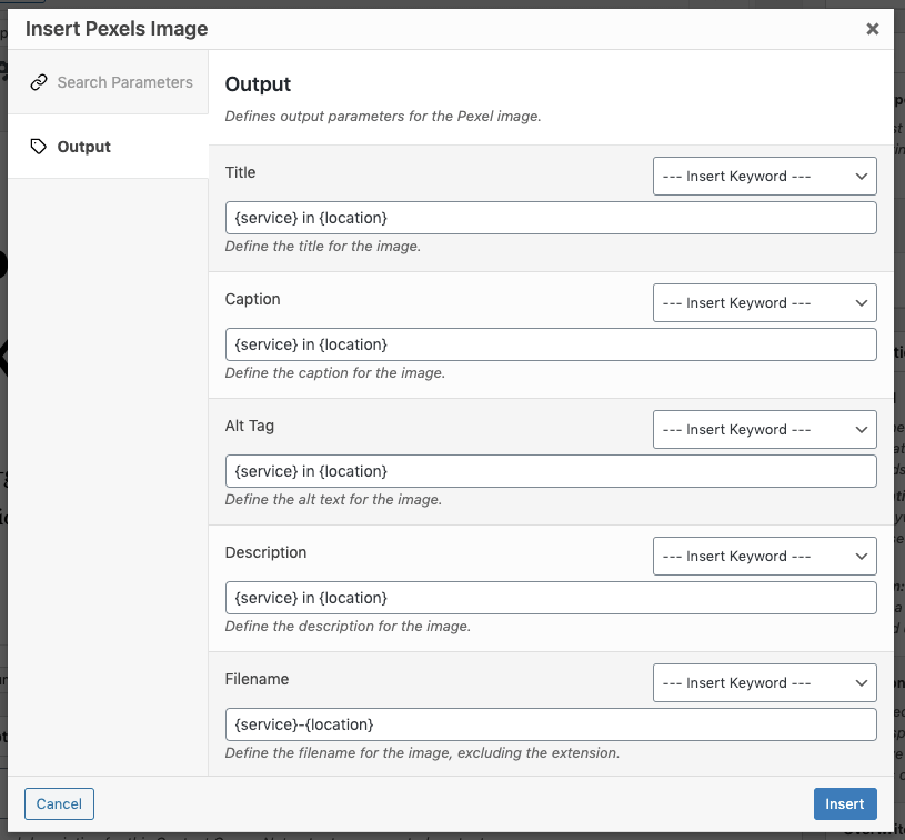 Page Generator Pro: Tutorial: Pexels: Output Options