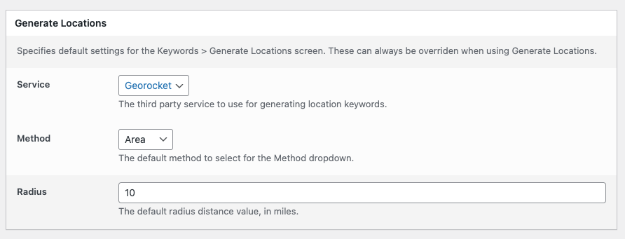 Page Generator Pro: Settings: Generate Locations