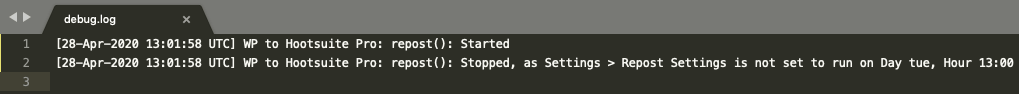 WordPress to Hootsuite Pro: Repost Settings: Debugging: debug.log file