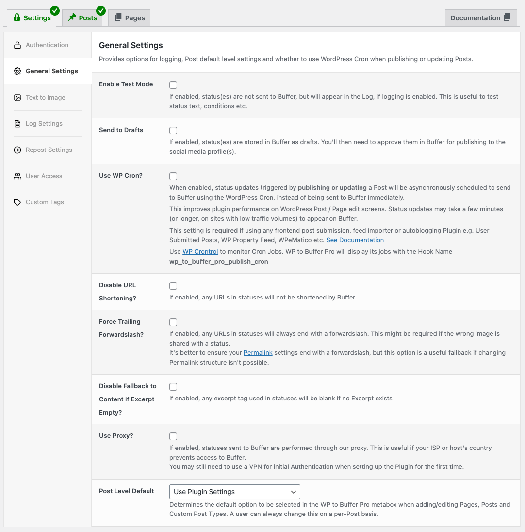 WordPress to Buffer Pro: General Settings