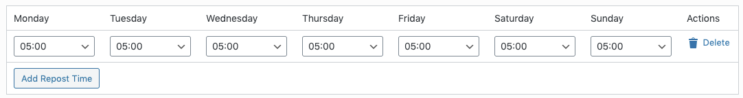 WordPress to Social: Repost Settings: Repost Schedule