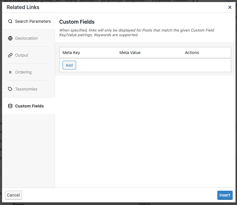 Page Generator Pro: Related Links: Custom Fields