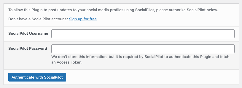 WordPress to SocialPilot Pro: Authenticate