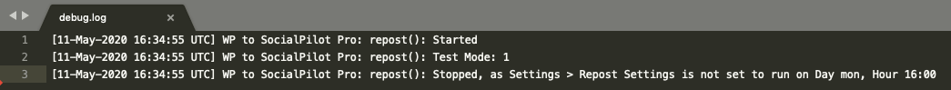 WordPress to SocialPilot Pro: Repost Settings: Debug Log