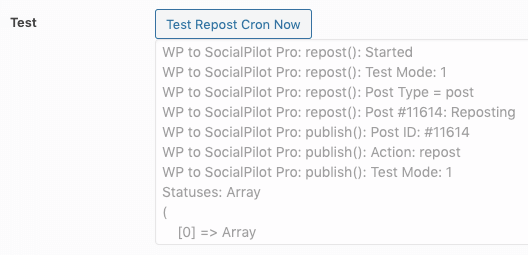 WordPress to SocialPilot Pro: Repost Settings: Test Repost Cron