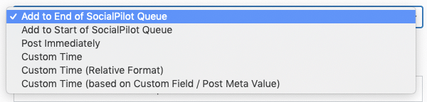WordPress to SocialPilot Pro: Status Settings: Schedule Options