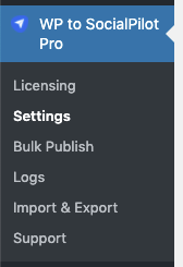 WordPress to SocialPilot Pro: Settings Menu