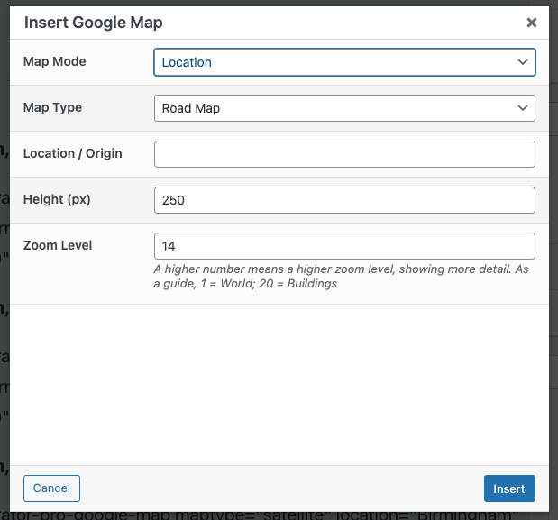 Page Generator Pro: Dynamic Elements: Google Maps: TinyMCE Modal