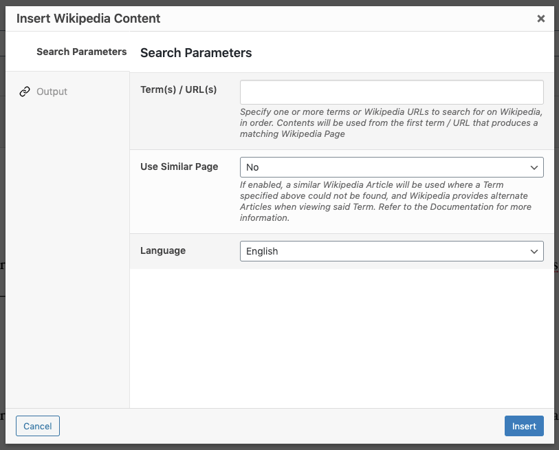 Page Generator Pro: Dynamic Elements: Wikipedia: Search Parameters