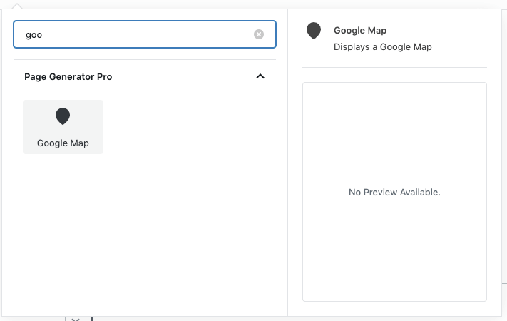 Page Generator Pro: Generate: Dynamic Elements: Gutenberg: Search Blocks: Google Maps