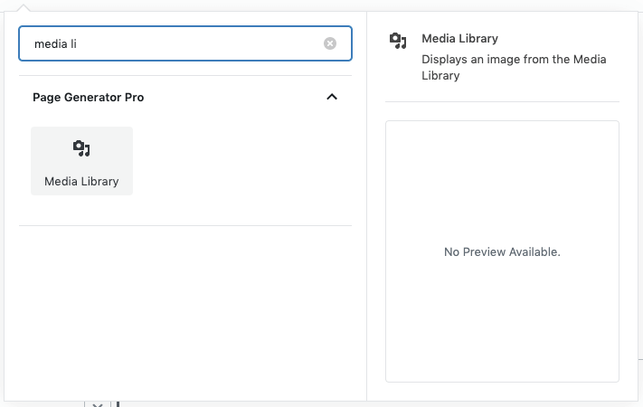 Page Generator Pro: Generate: Dynamic Elements: Media Library: Search Blocks
