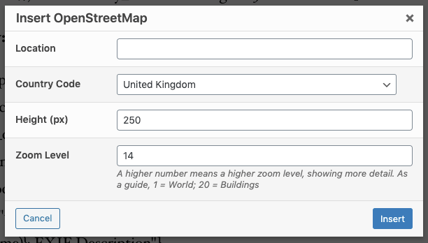 Page Generator Pro: Generate: Shortcodes: Open Street Map: TinyMCE Modal