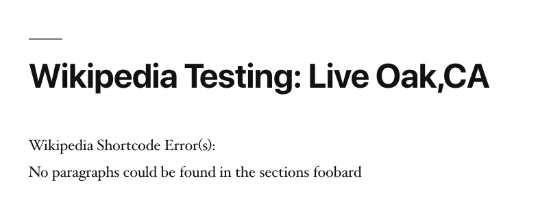 Page Generator Pro: Generate: Shortcodes: Wikipedia: Verbose Errors on Testing