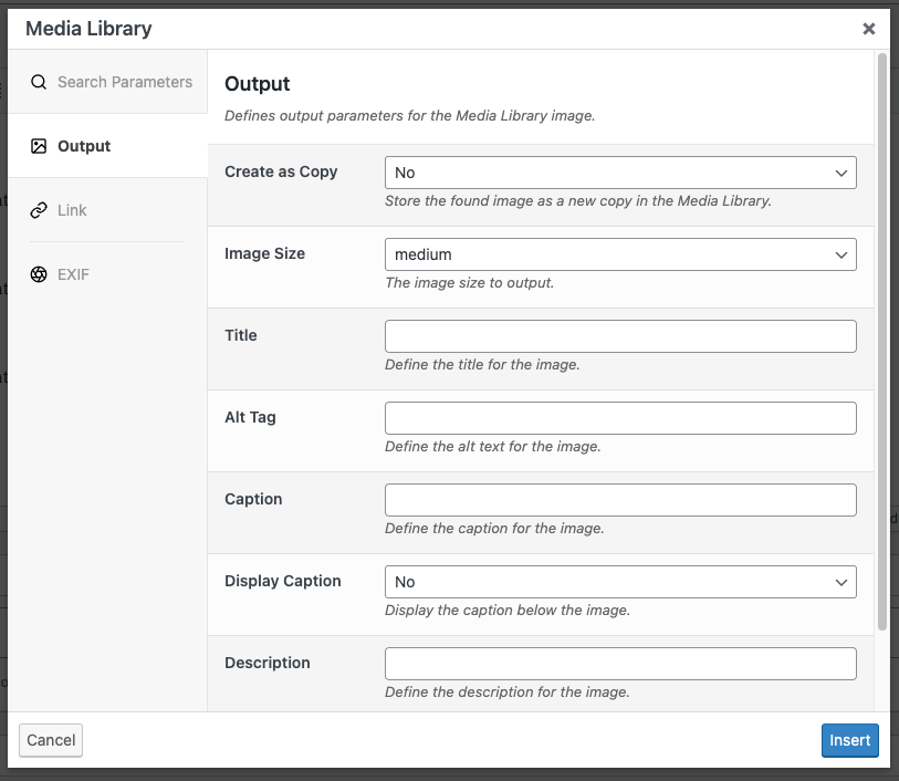 Page Generator Pro: Dynamic Elements: Media Library: Output