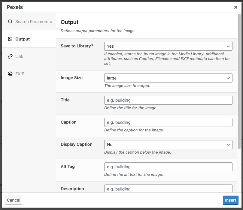 Page Generator Pro: Dynamic Elements: Pexels: Output