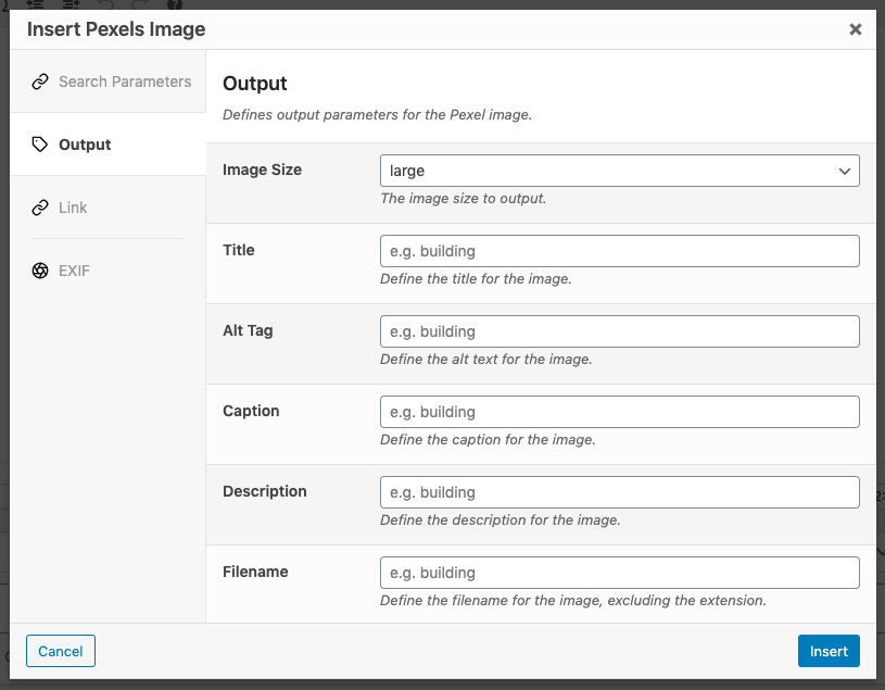 Page Generator Pro: Pexels: Output